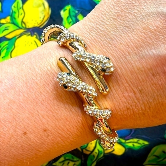 Brand New Natasha Gold Tone Rhinestone Snake Wrap Hinge Bracelet Cuff Bangle - Picture 1 of 16